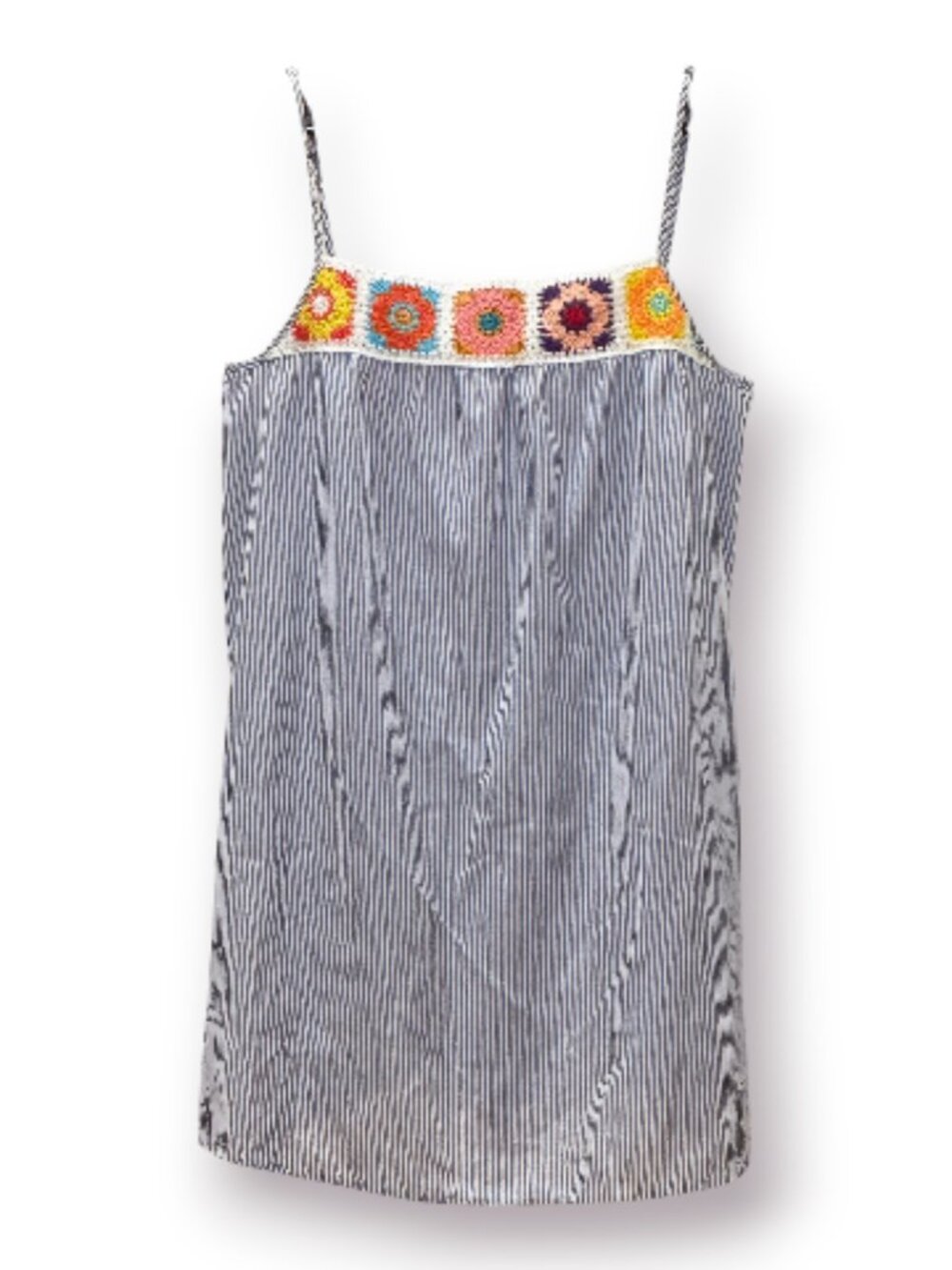 SHEIN Curve Blue White Striped Cami Dress Colorful Crochet Neck NWOT 2XL